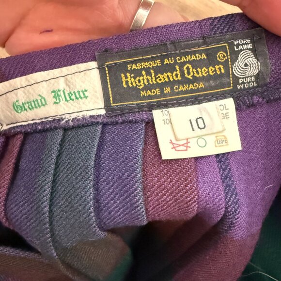 Vintage Highland Queen 100% Wool Purple Plaid Pleated Skirt Kilt Knee Length S - Picture 6 of 10